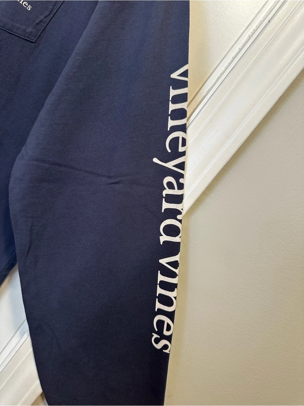 Vineyard Vines Navy Long-Sleeve Pocket Tee with Whale Logo